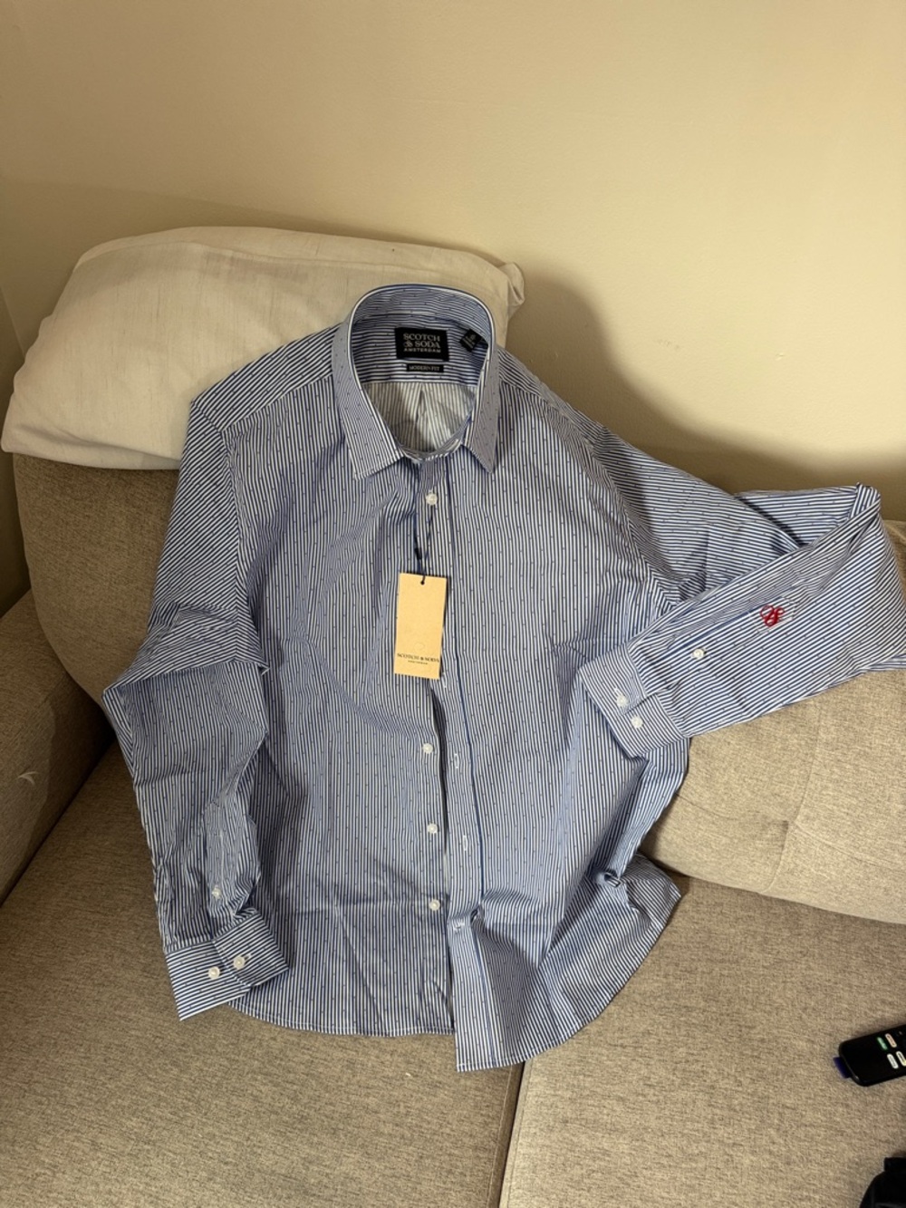 Scotch & Soda Blue and White Pinstripe Dress Shirt